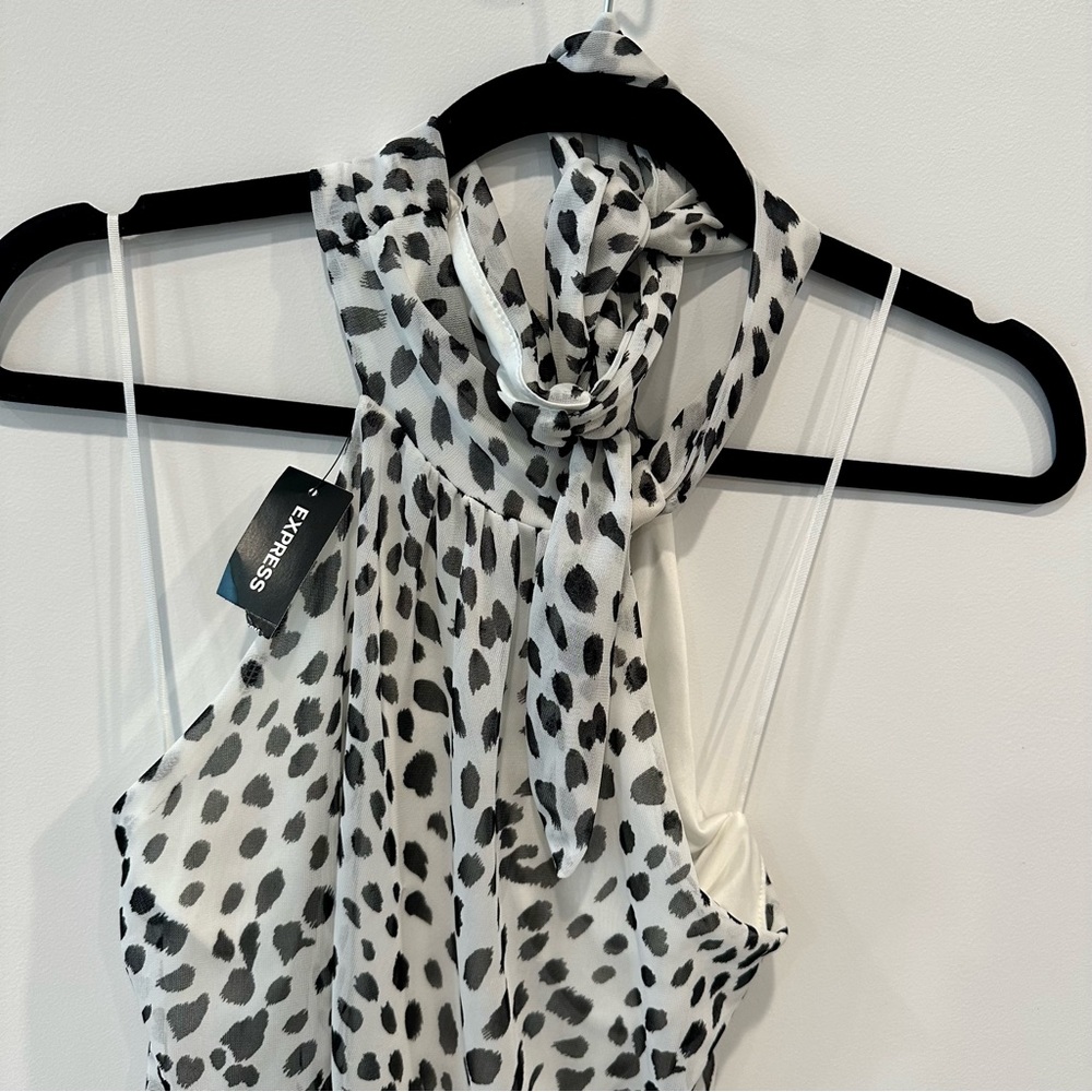 Express Black and White Printed Halter Bodysuit